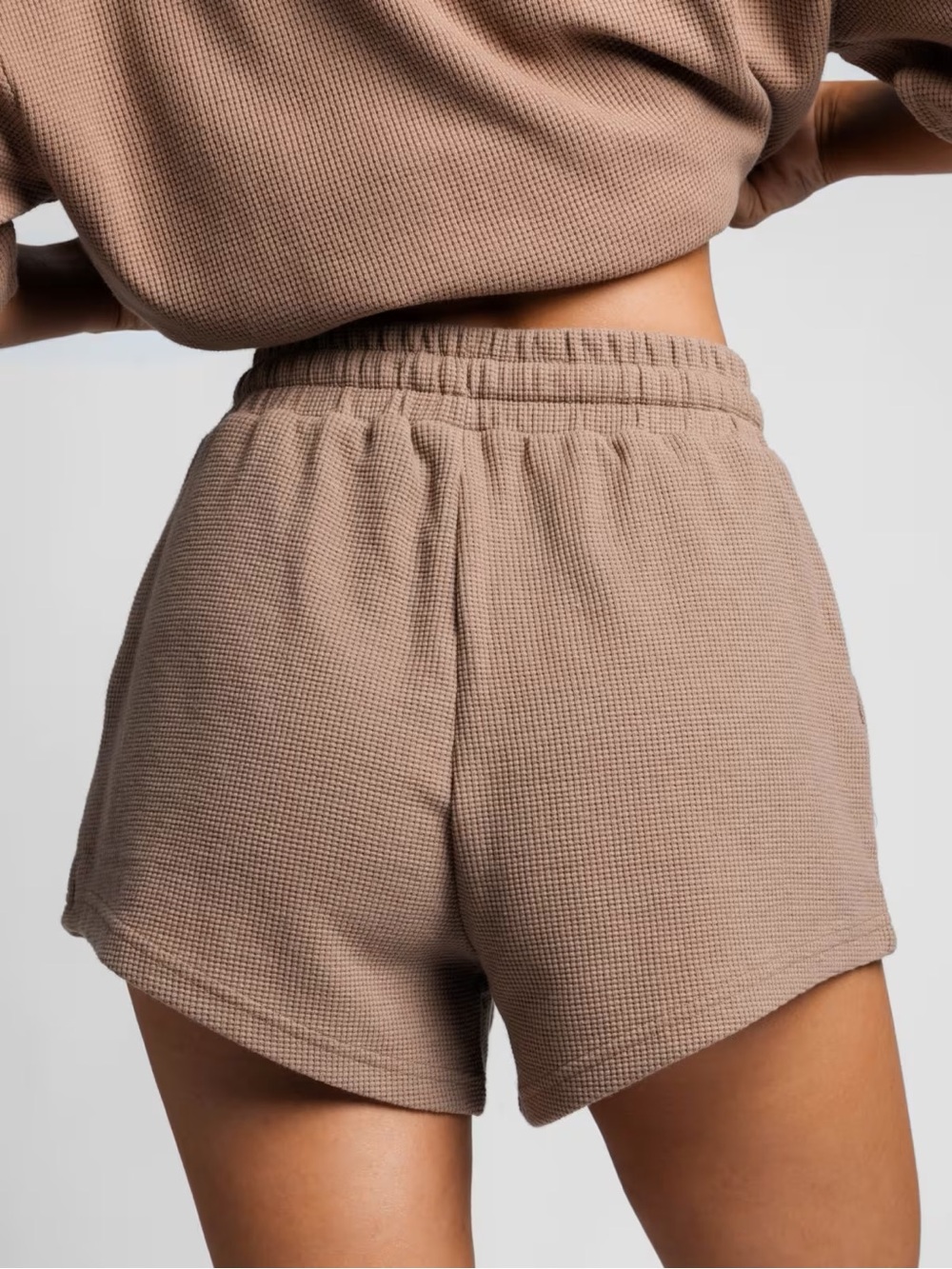 Comfrt Waffle Lounge Top and Shorts in Truffle - Picture 5 of 8